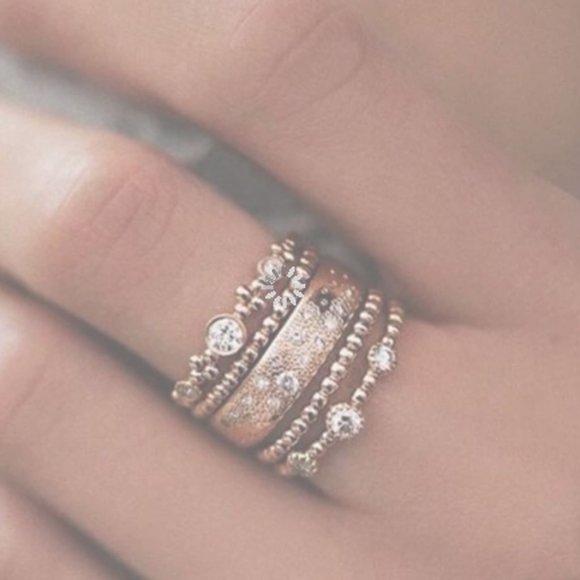 Rose Gold Boho Crystal Wave Ring Set - Picture 4 of 6